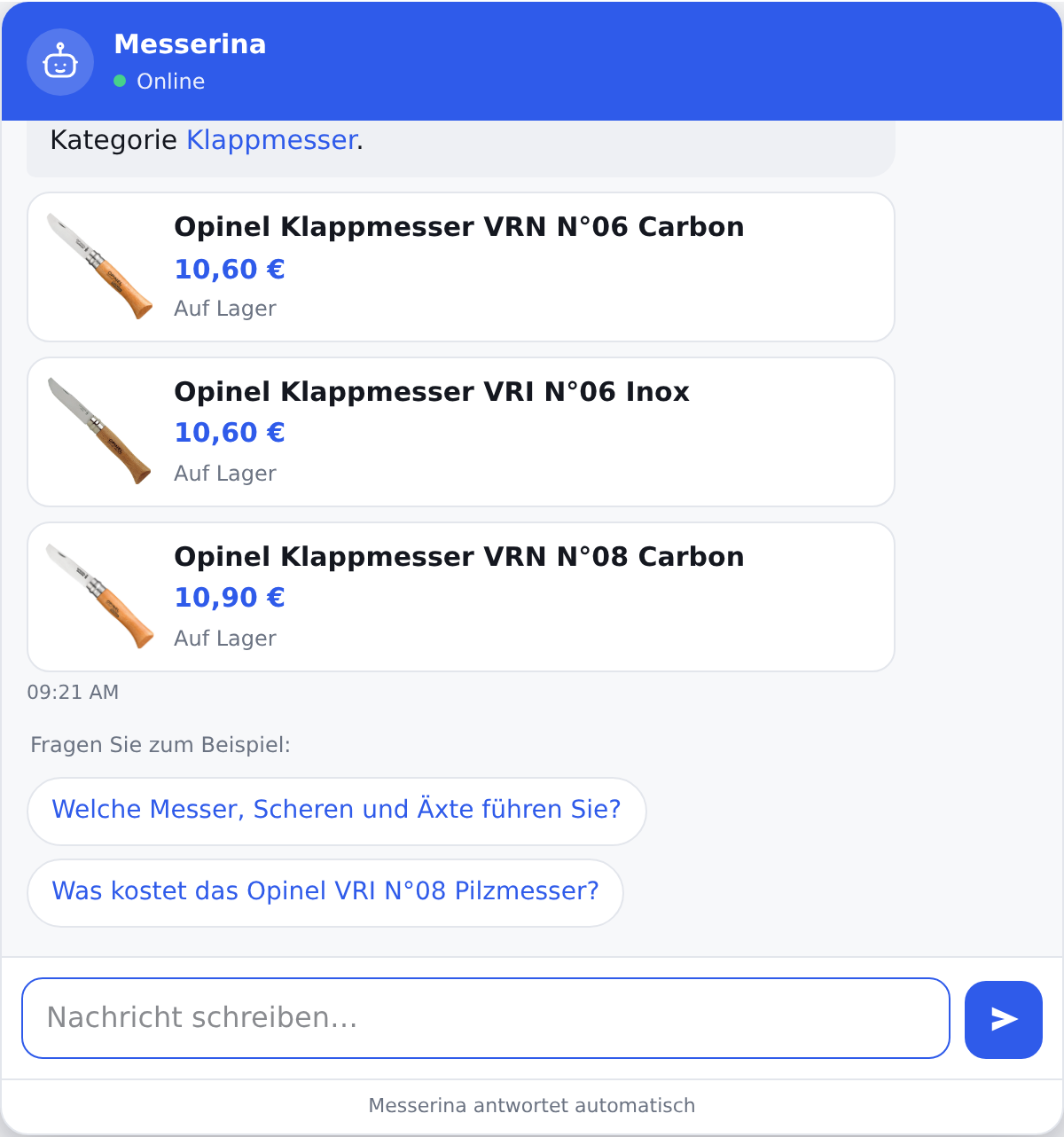 Odpoveď s kartami produktov
